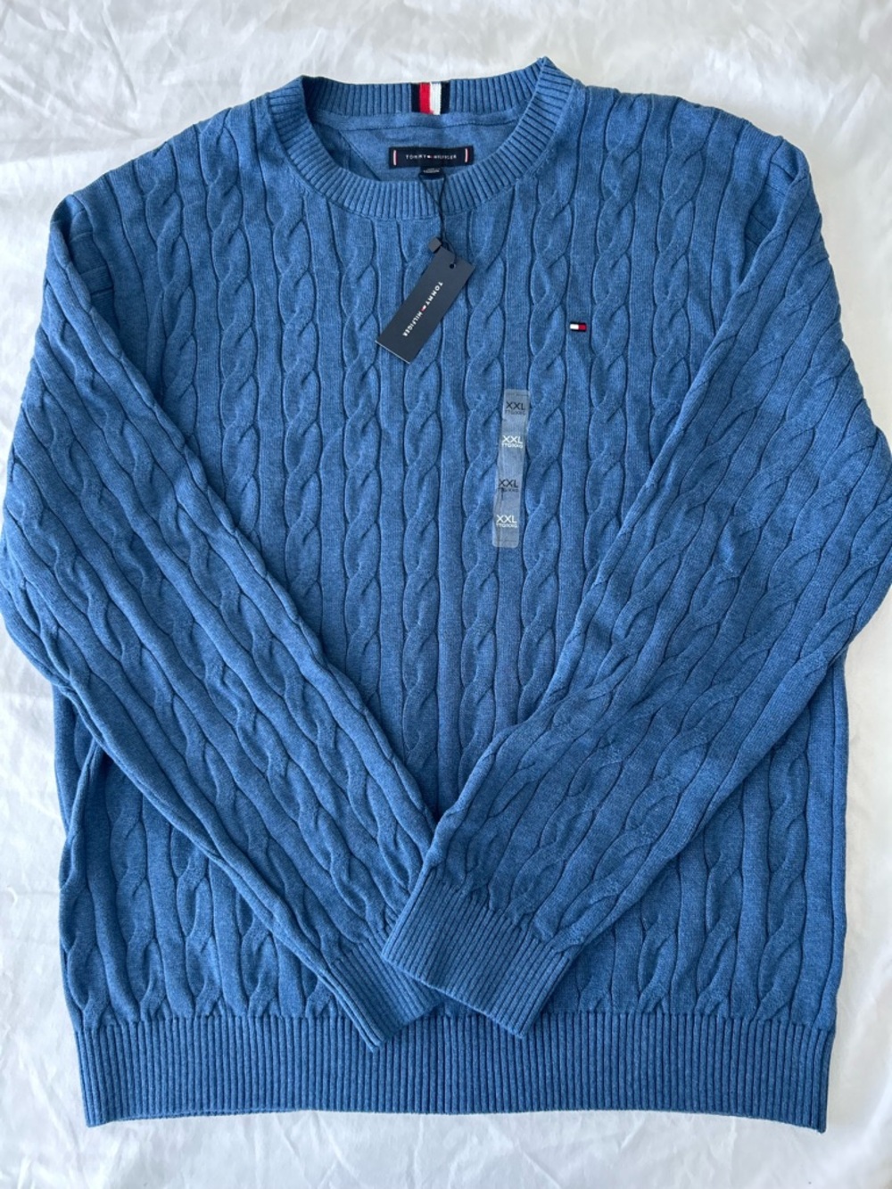 NWT Tommy Hilfiger Men's Cotton Cable Knit Crewneck Sweater Blue size 2XL Casual